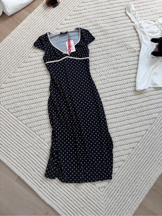 Cider Dresses & Skirts - Cider Knit V-neck Spot Bowknot Midi Dress